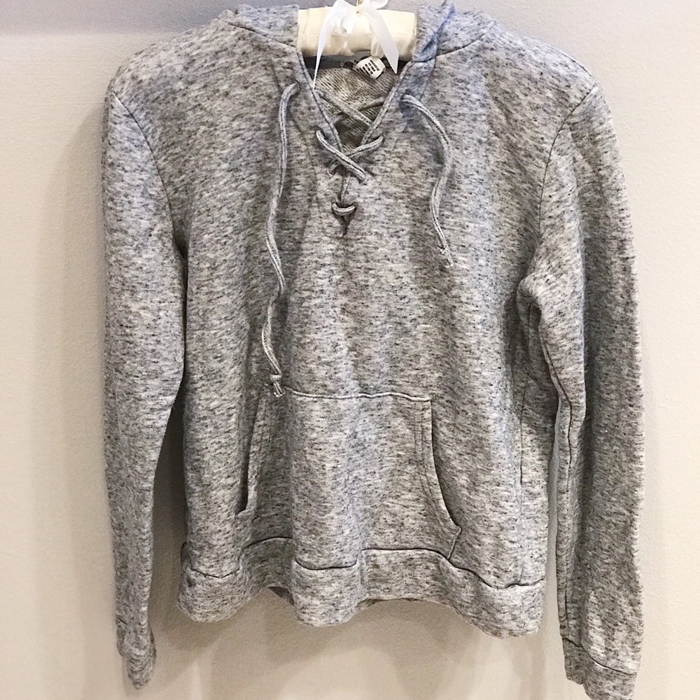 GREY LACE UP HOODIE
